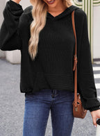 Women's Ribbed Knit Pullover Hoodie